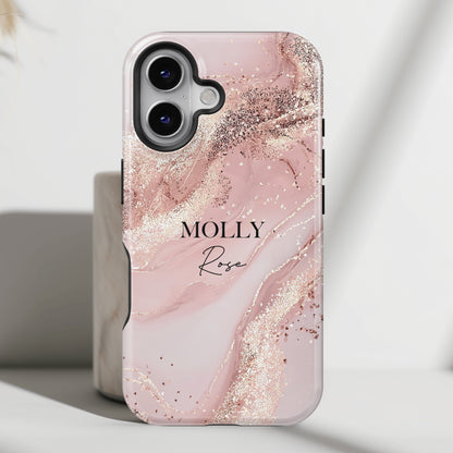 Personalisable Luxury Pink Marble Design iPhone Case