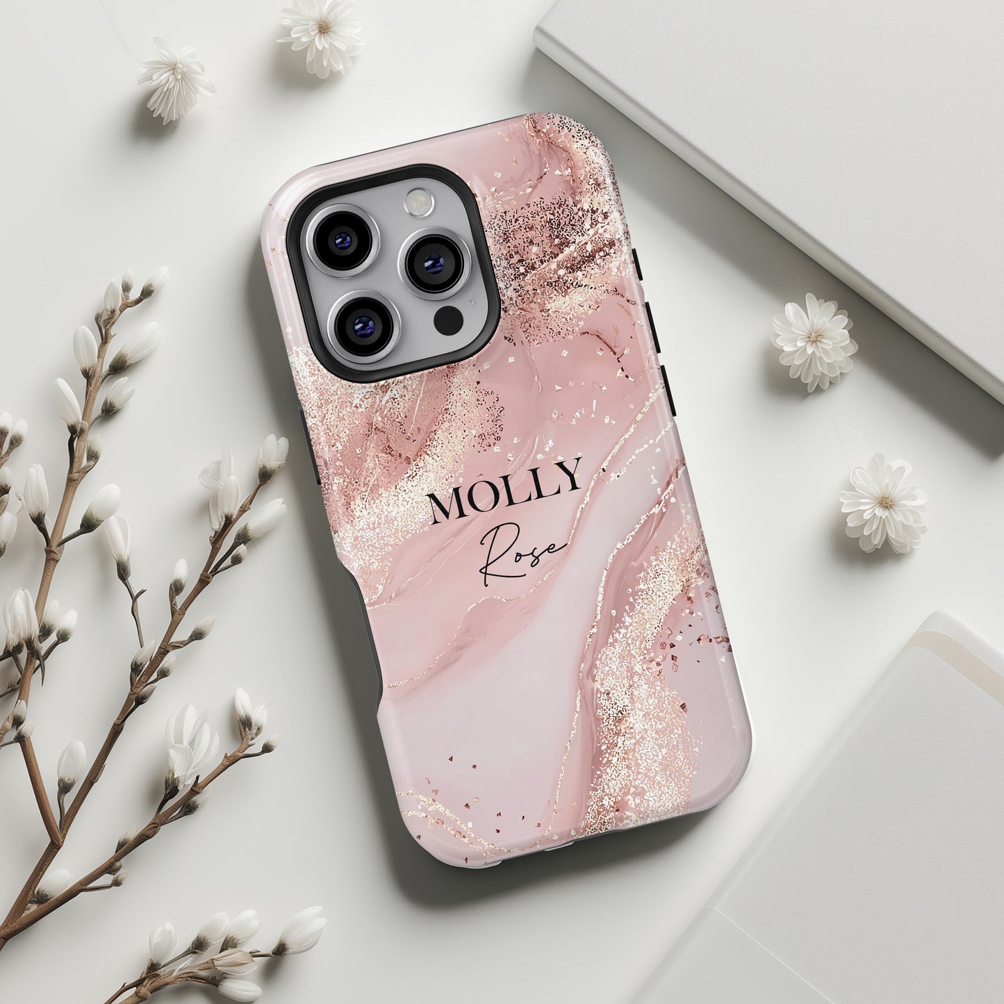 Personalisable Luxury Pink Marble Design iPhone Case