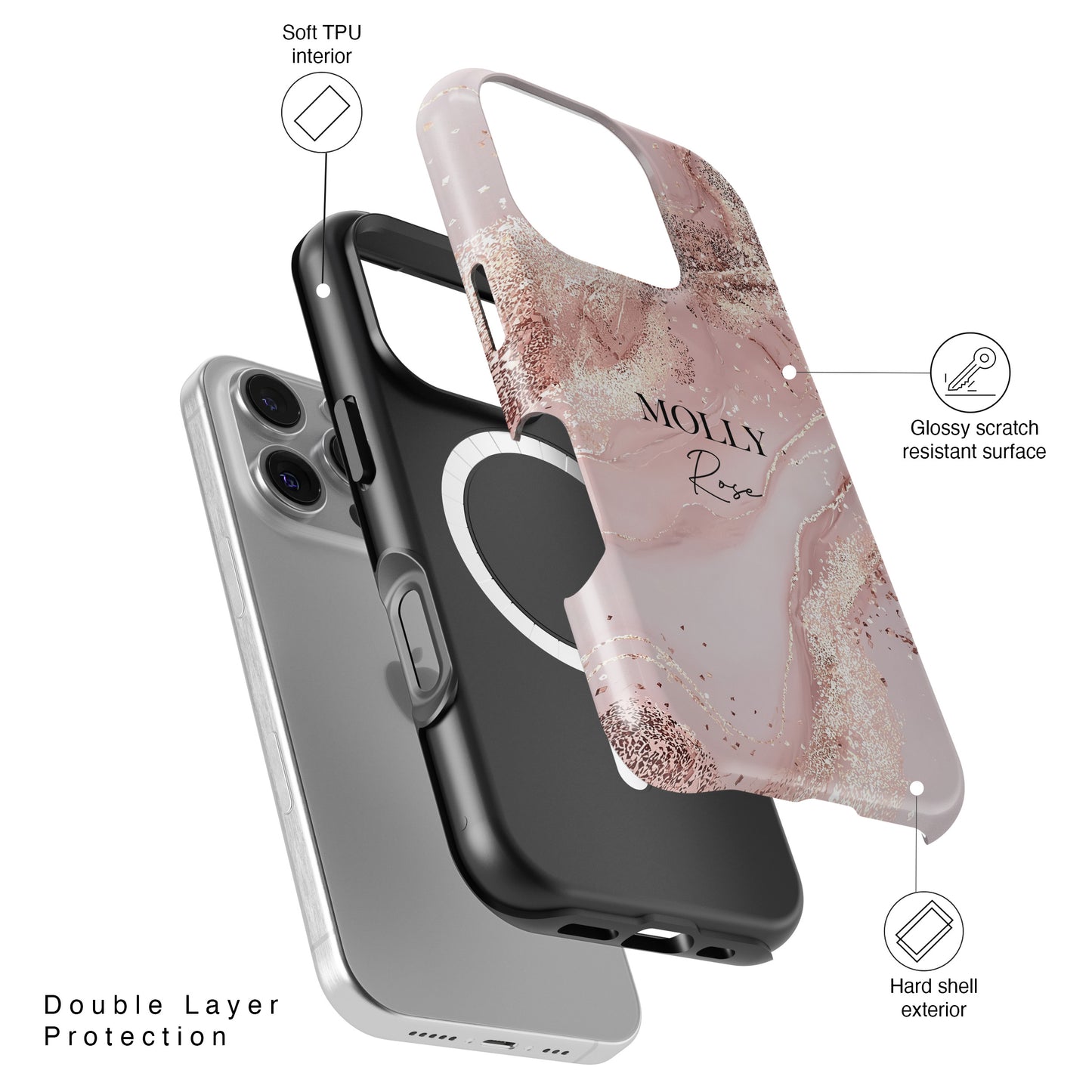 Personalisable Luxury Pink Marble Design iPhone Case