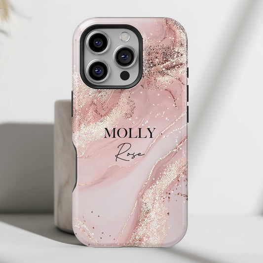 Personalisable Luxury Pink Marble Design iPhone Case
