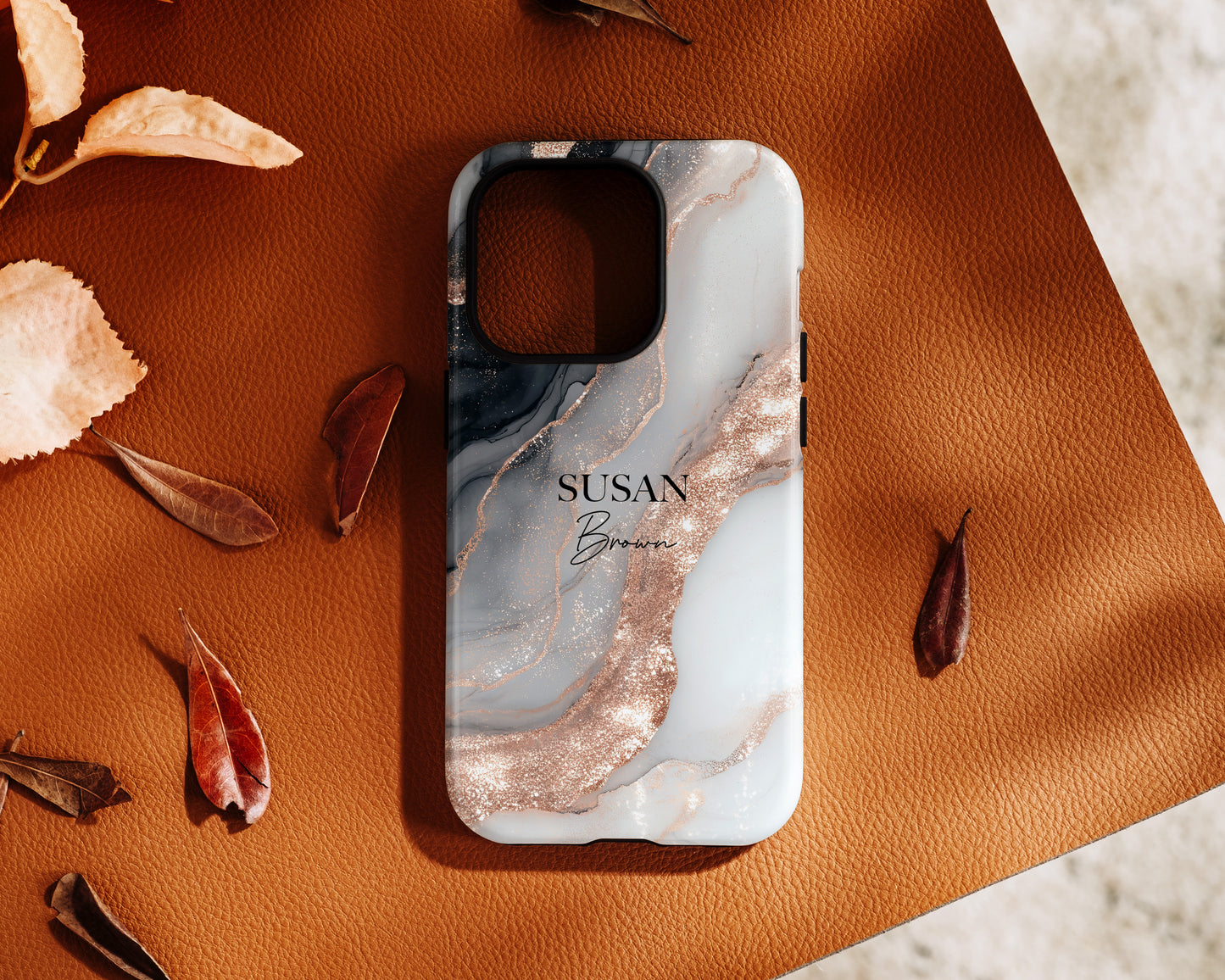 Personalisable Luxury RoseGold Marble Design iPhone Case