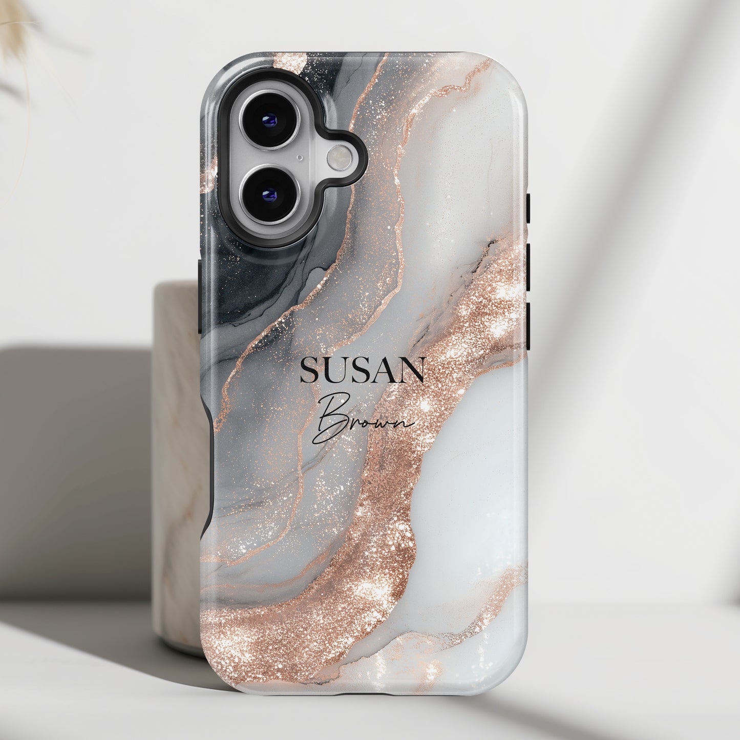Personalisable Luxury RoseGold Marble Design iPhone Case