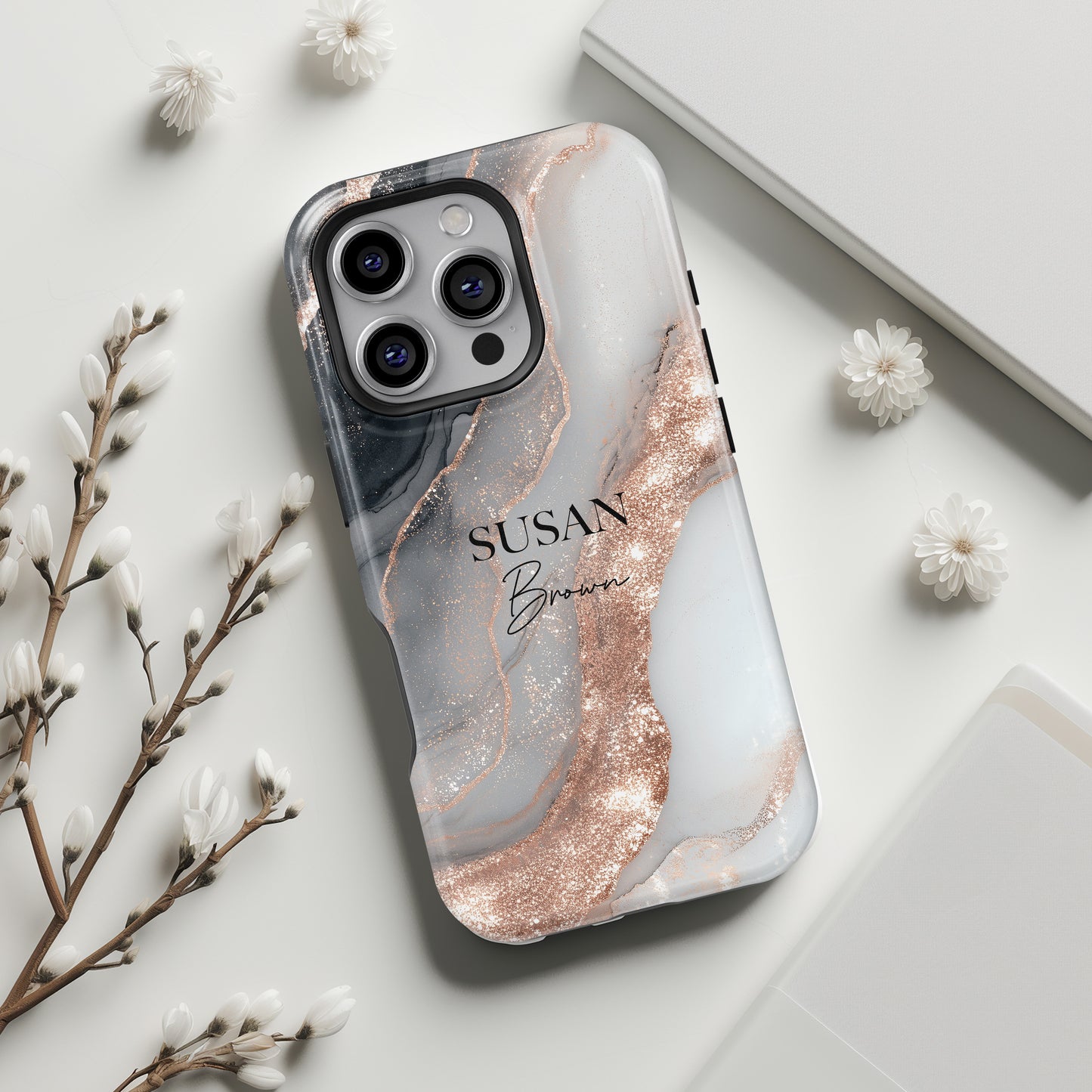 Personalisable Luxury RoseGold Marble Design iPhone Case