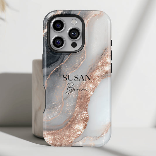 Personalisable Luxury RoseGold Marble Design iPhone Case