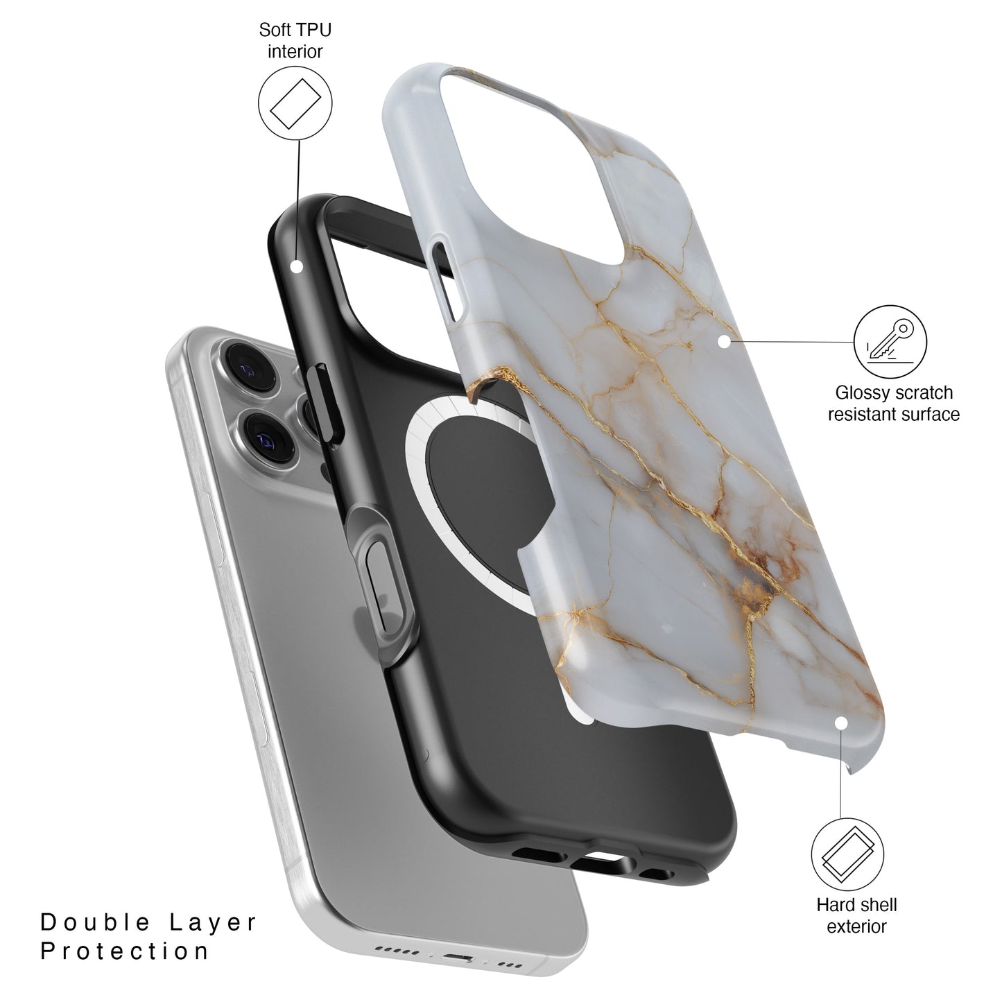 Personalisable Luxury White Marble Design iPhone Case