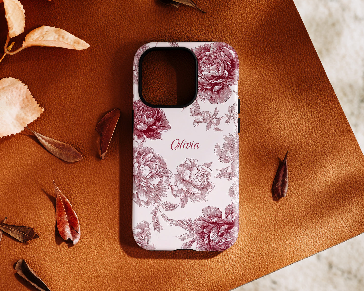 Personalisable Pink Toile Floral Design iPhone Case