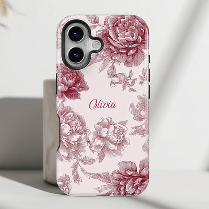 Personalisable Pink Toile Floral Design iPhone Case