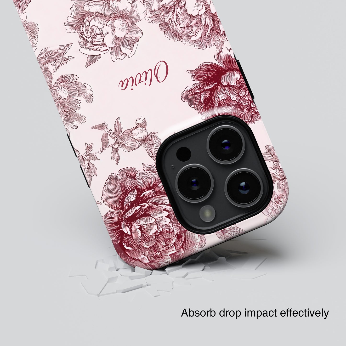 Personalisable Pink Toile Floral Design iPhone Case