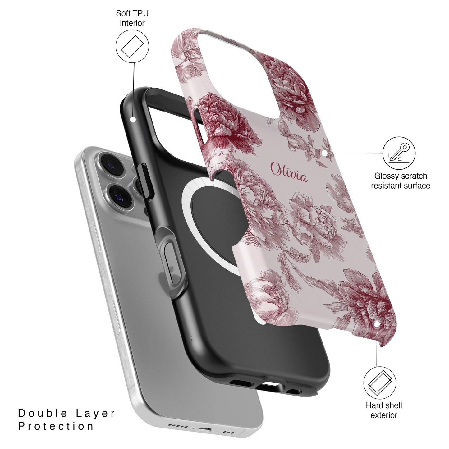 Personalisable Pink Toile Floral Design iPhone Case