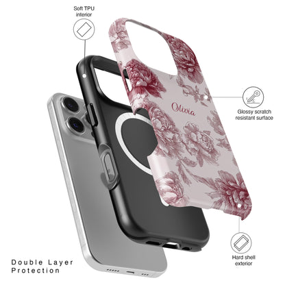 Personalisable Pink Toile Floral Design iPhone Case