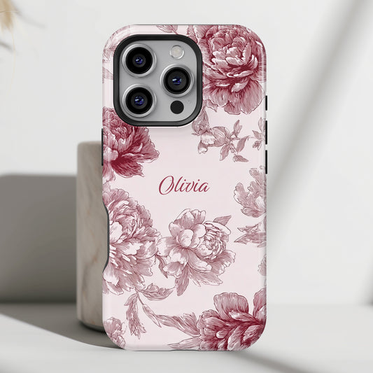 Personalisable Pink Toile Floral Design iPhone Case