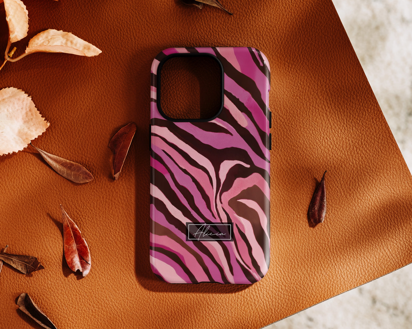 Personalisable Pink Zebra Print Design iPhone Case