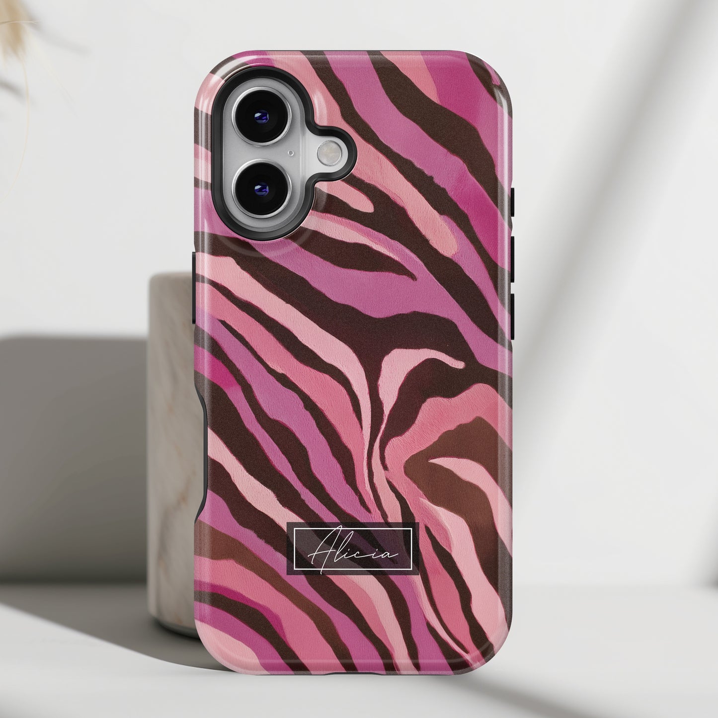 Personalisable Pink Zebra Print Design iPhone Case