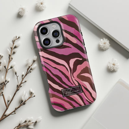 Personalisable Pink Zebra Print Design iPhone Case