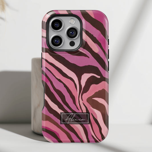 Personalisable Pink Zebra Print Design iPhone Case