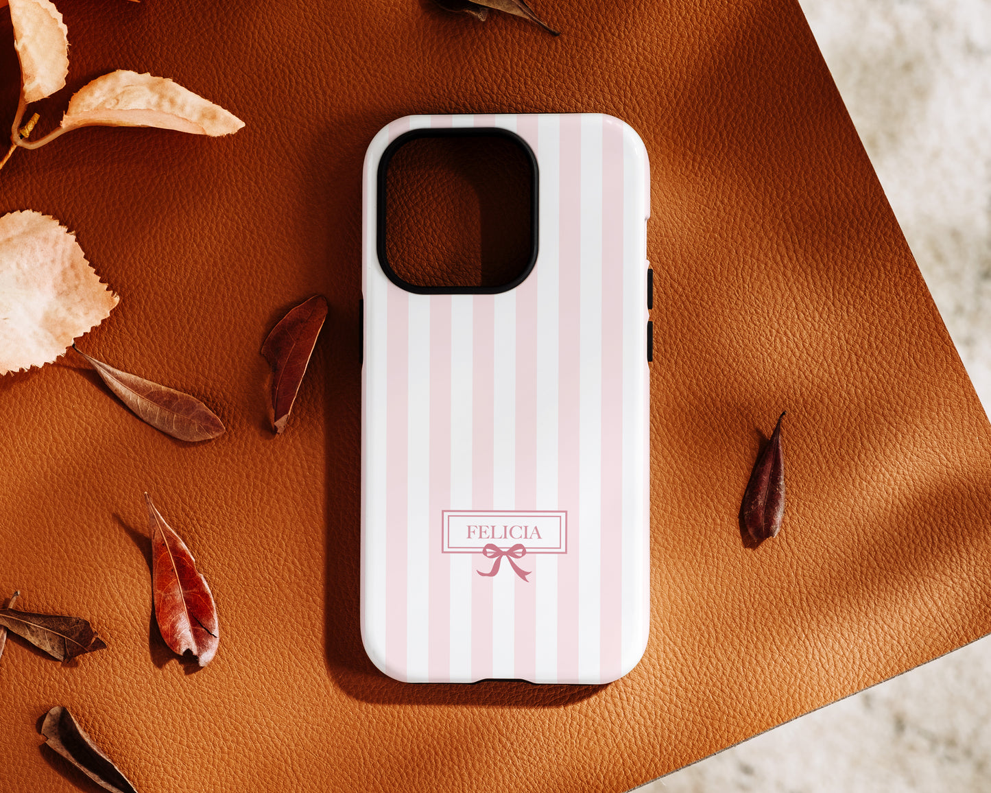 Personalisable Striped Design (Baby Pink) iPhone Case