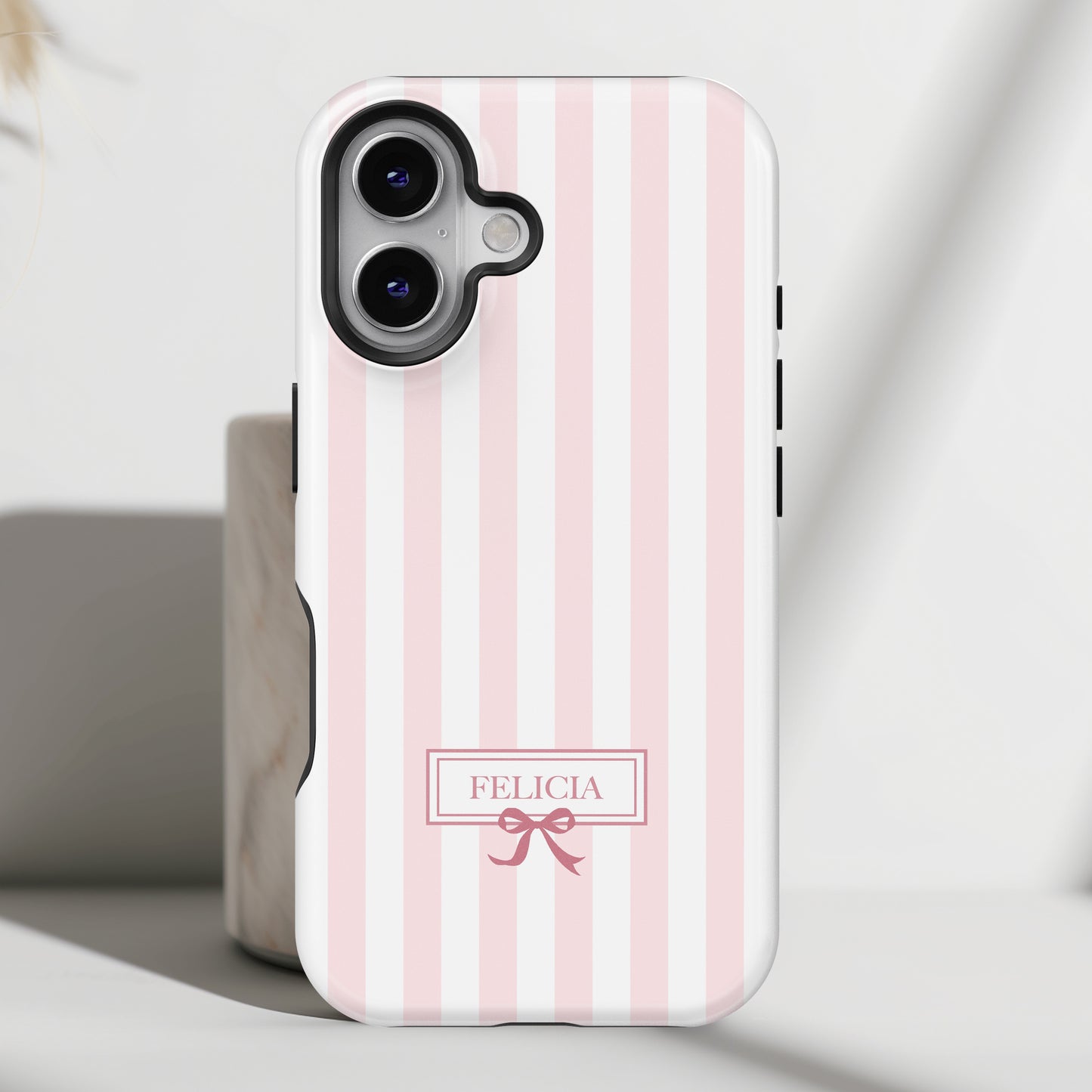 Personalisable Striped Design (Baby Pink) iPhone Case