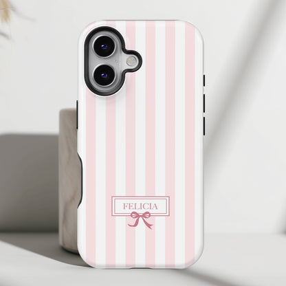 Personalisable Striped Design (Baby Pink) iPhone Case