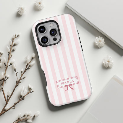 Personalisable Striped Design (Baby Pink) iPhone Case