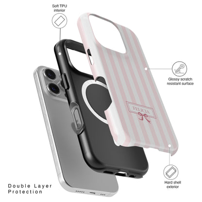 Personalisable Striped Design (Baby Pink) iPhone Case