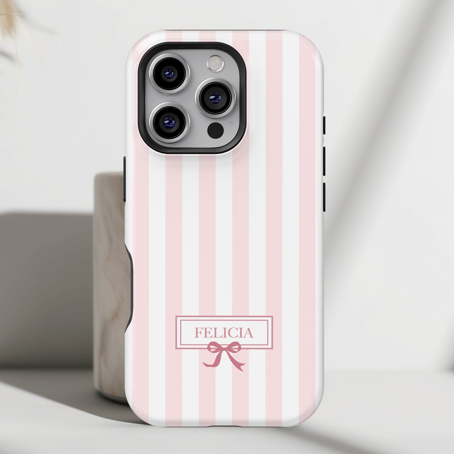 Personalisable Striped Design (Baby Pink) iPhone Case