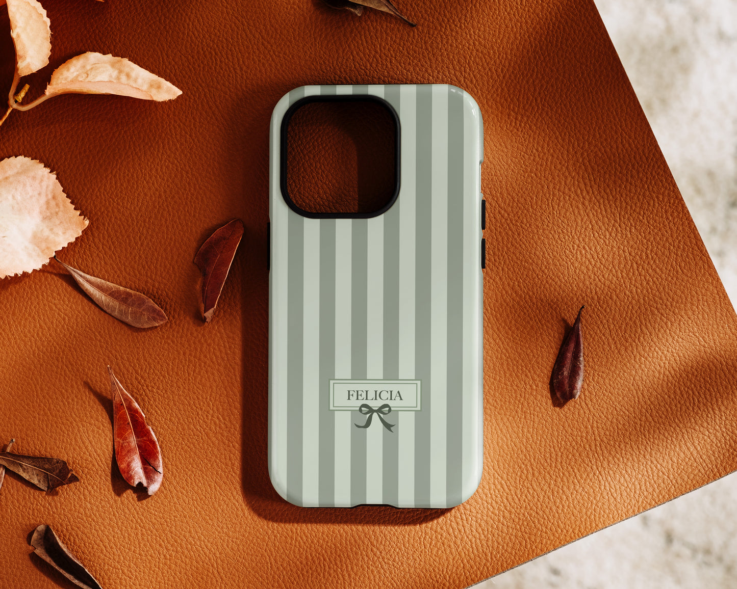 Personalisable Striped Design (Green) iPhone Case
