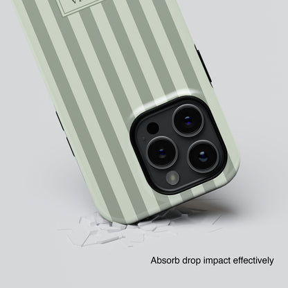 Personalisable Striped Design (Green) iPhone Case