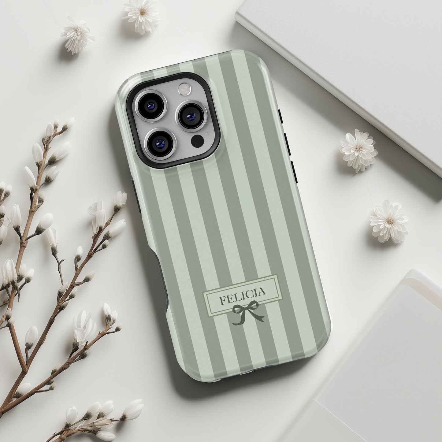 Personalisable Striped Design (Green) iPhone Case