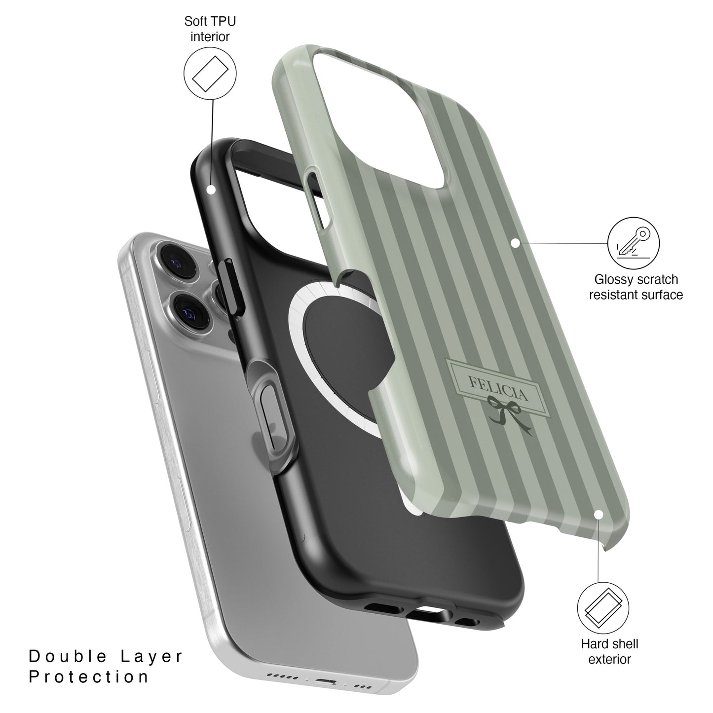 Personalisable Striped Design (Green) iPhone Case