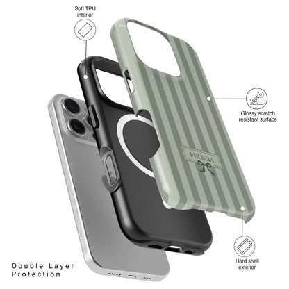 Personalisable Striped Design (Green) iPhone Case
