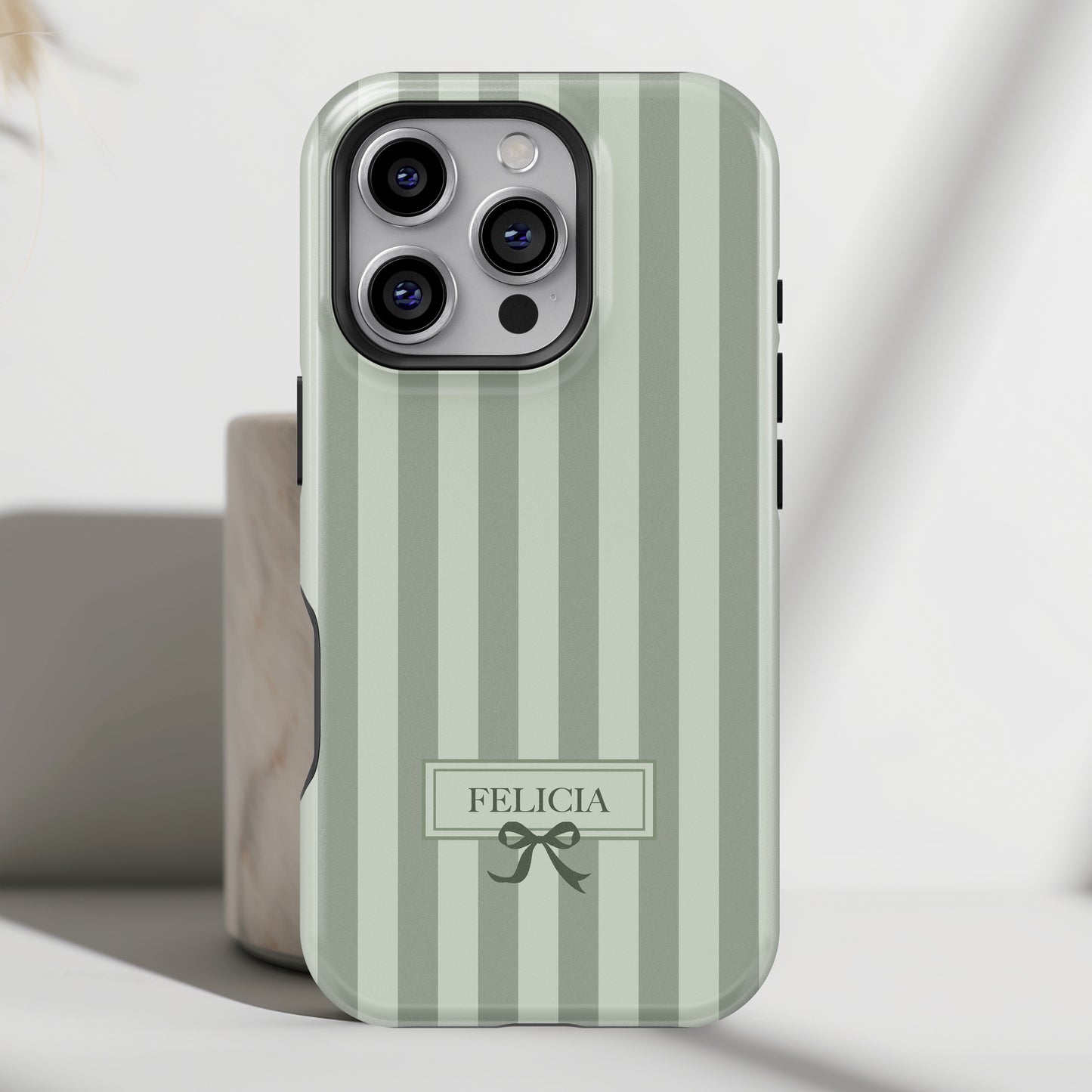 Personalisable Striped Design (Green) iPhone Case