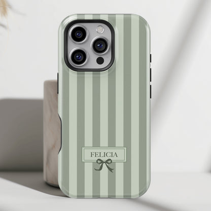 Personalisable Striped Design (Green) iPhone Case