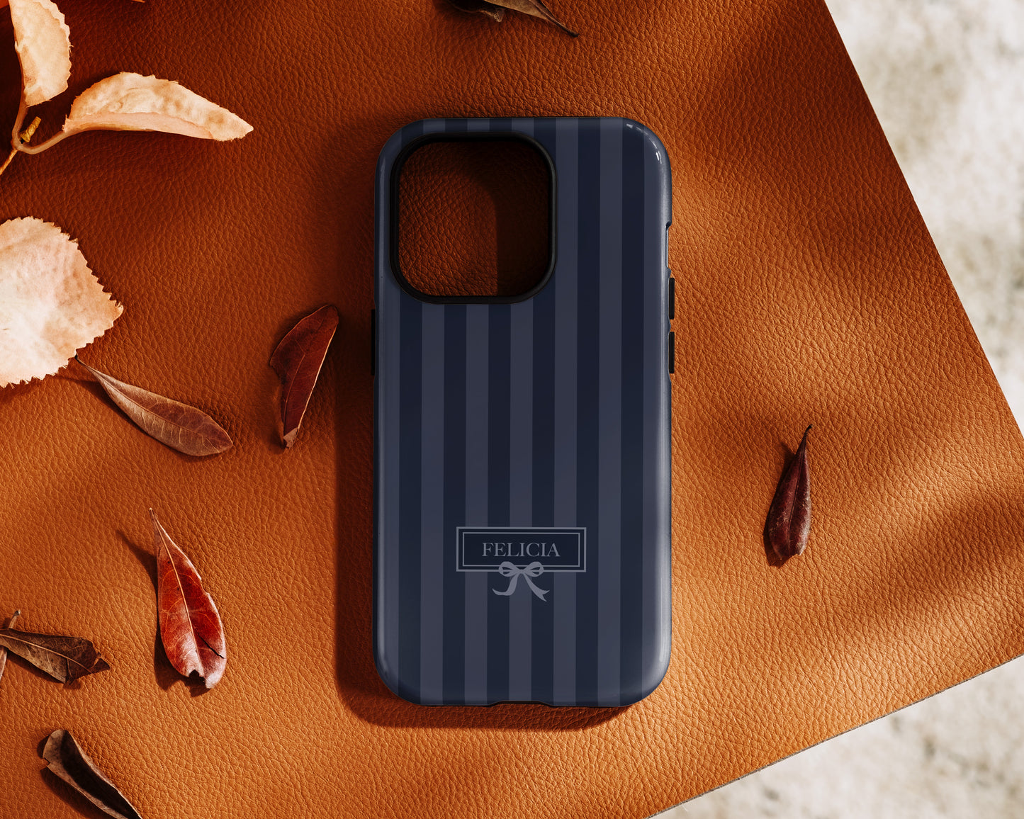 Personalisable Striped Design (Navy) iPhone Case