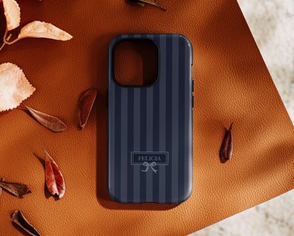 Personalisable Striped Design (Navy) iPhone Case