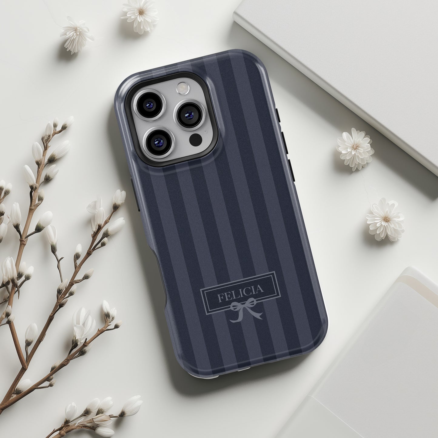 Personalisable Striped Design (Navy) iPhone Case