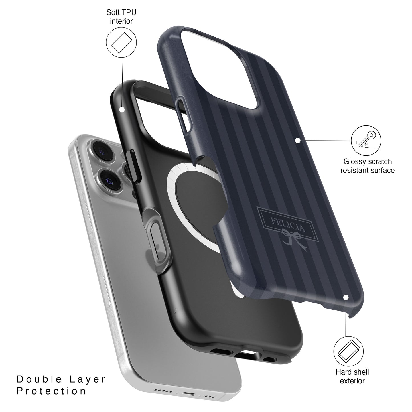 Personalisable Striped Design (Navy) iPhone Case