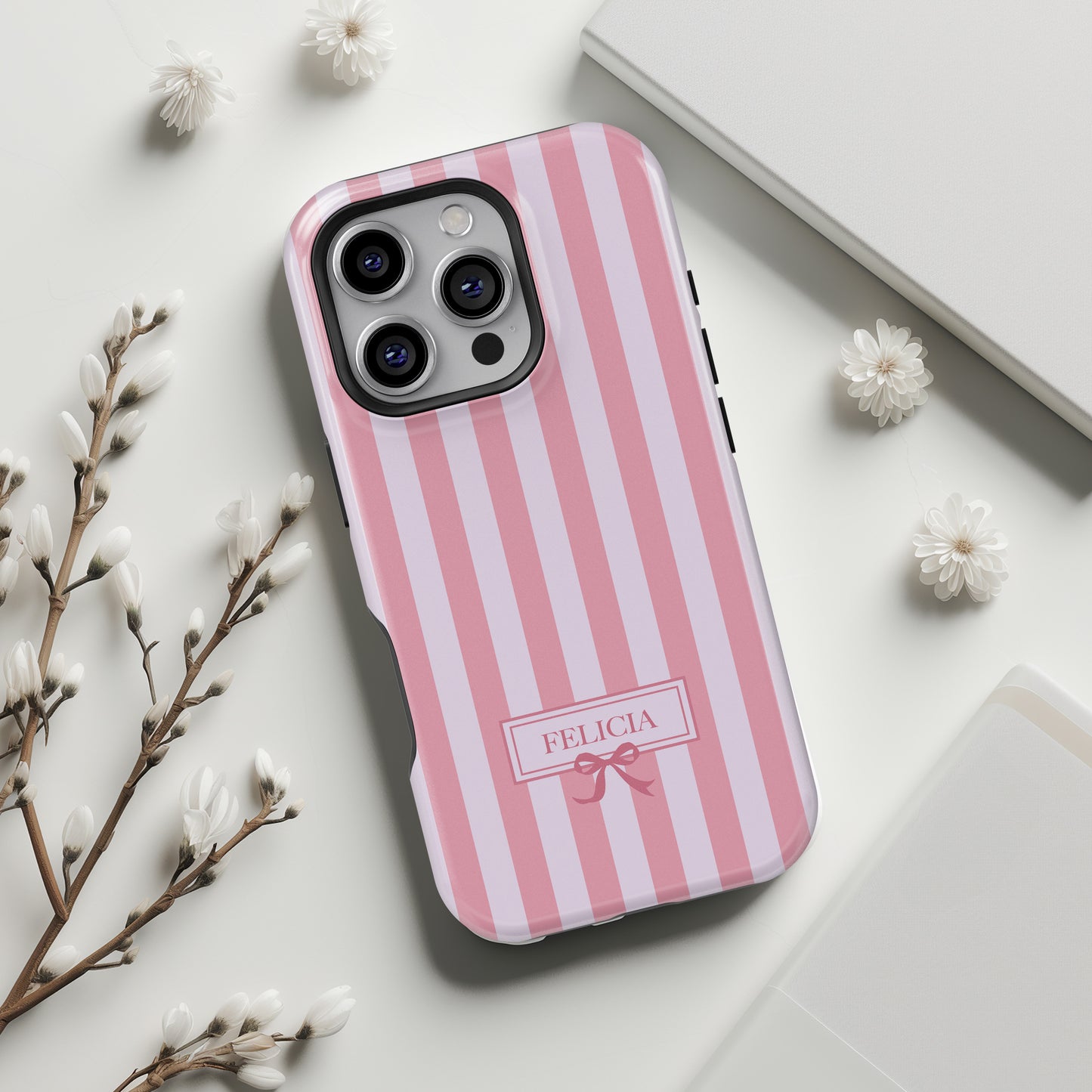 Personalisable Striped Design (Pink) iPhone Case