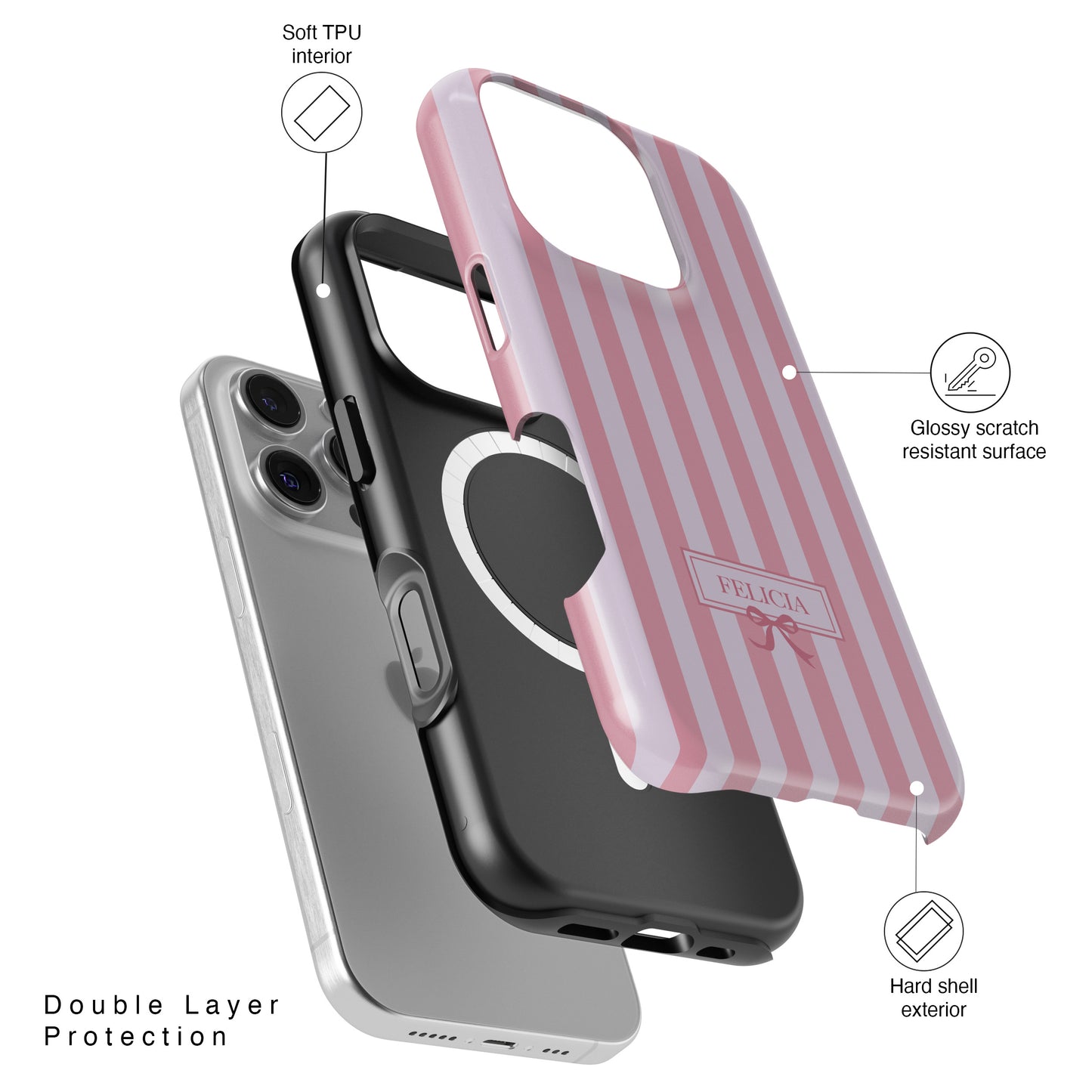 Personalisable Striped Design (Pink) iPhone Case