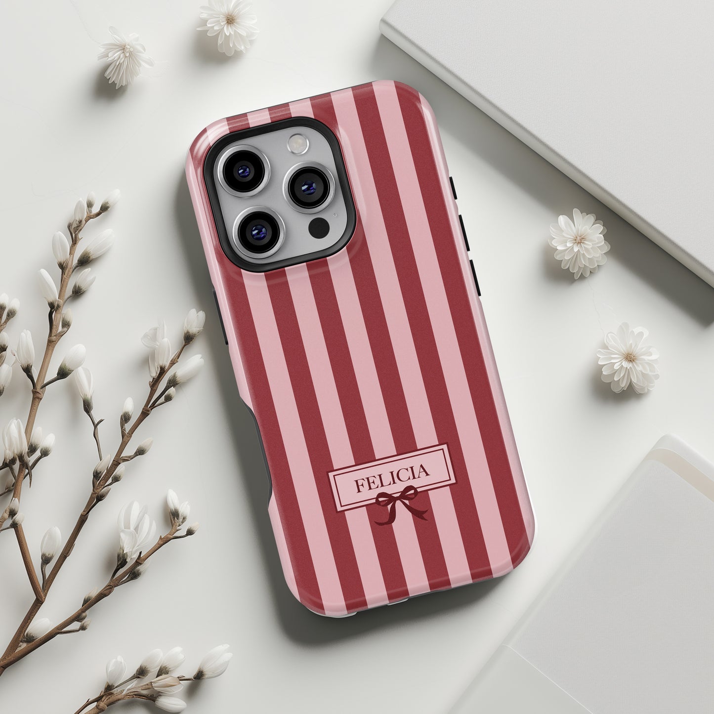 Personalisable Striped Design (Red) iPhone Case