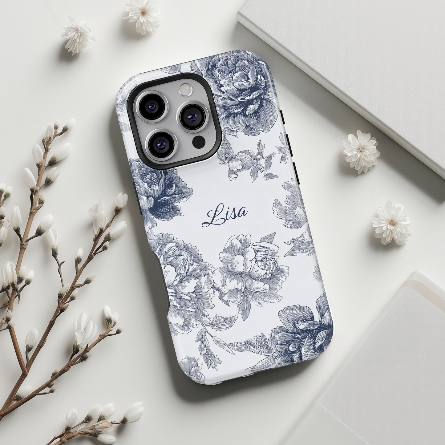 Personalisable Toile Floral Design iPhone Case