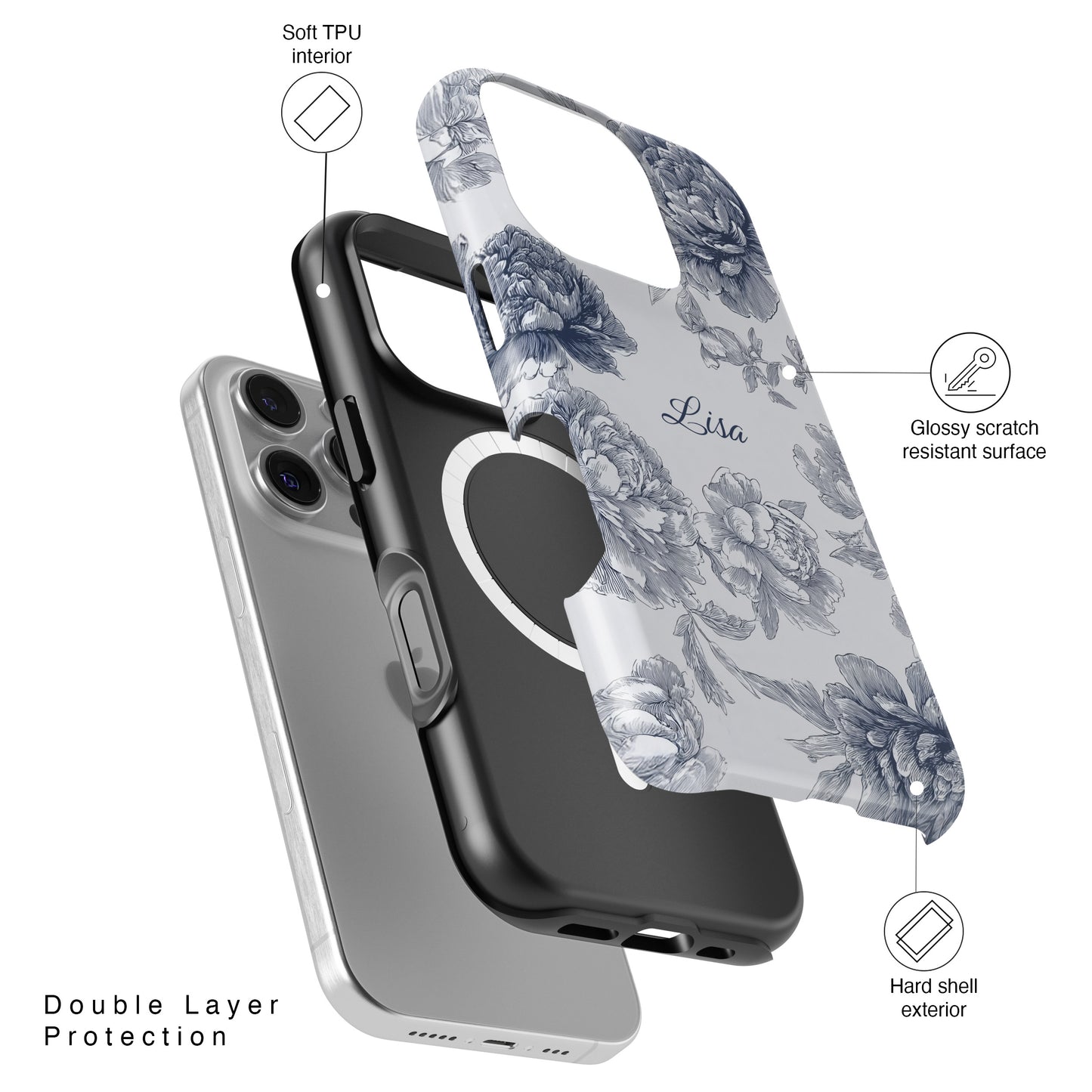 Personalisable Toile Floral Design iPhone Case