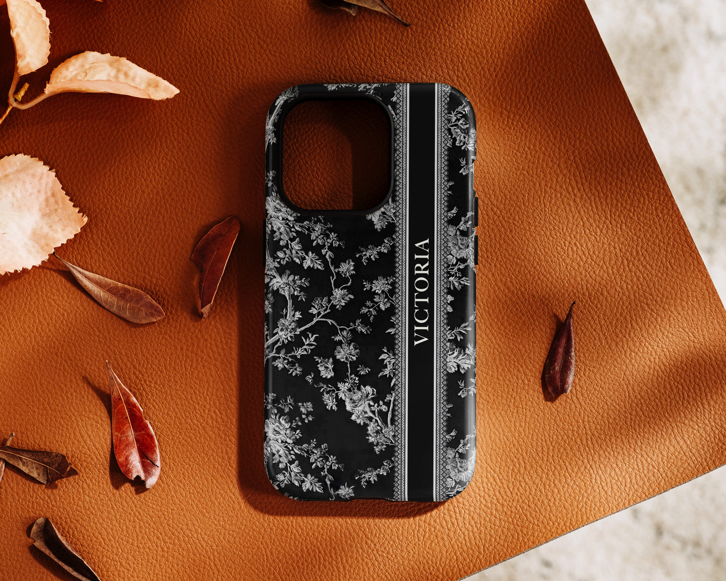 Personalisable Vintage Toile de Jouy Design (Black Edition) iPhone Case