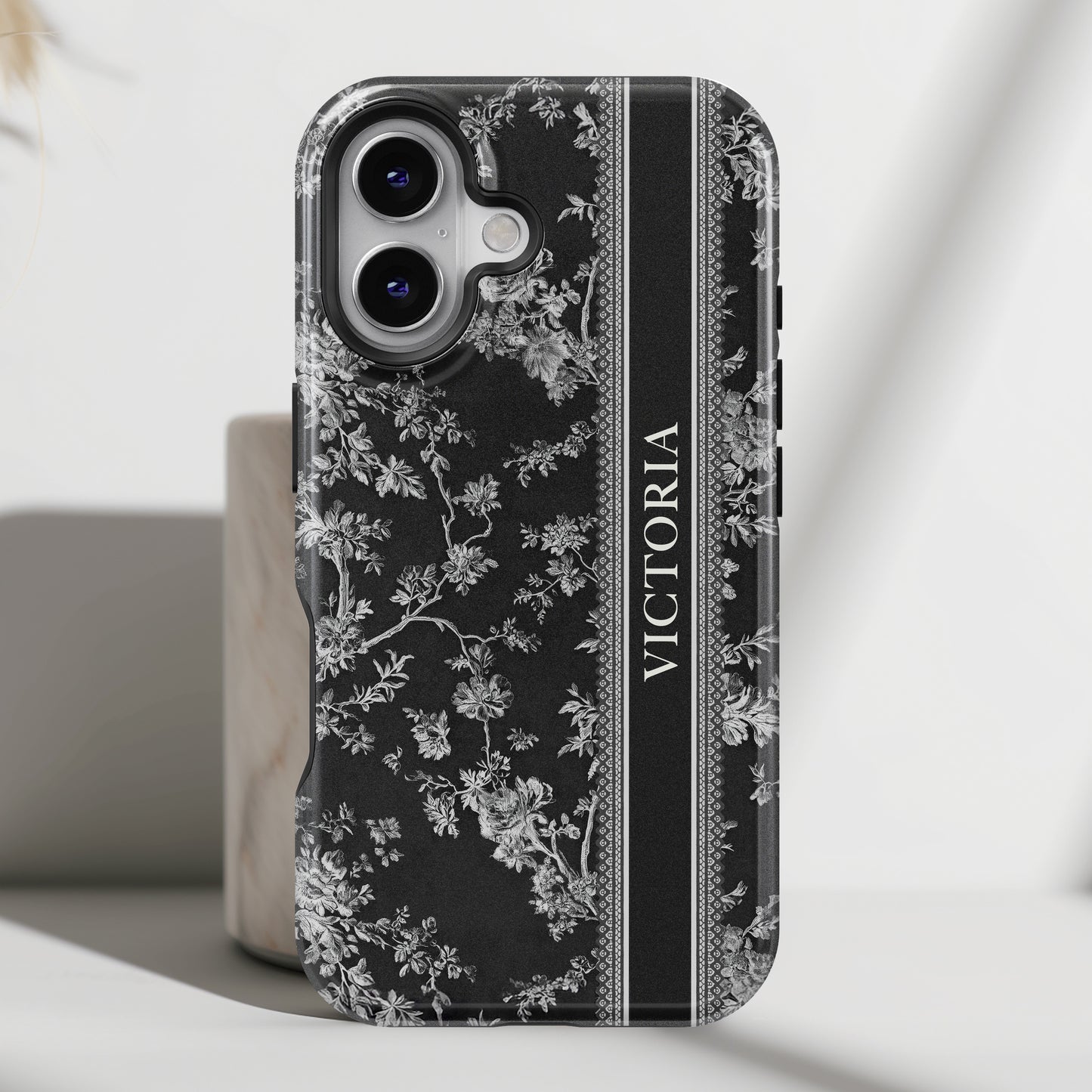 Personalisable Vintage Toile de Jouy Design (Black Edition) iPhone Case