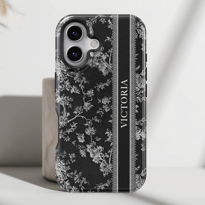 Personalisable Vintage Toile de Jouy Design (Black Edition) iPhone Case