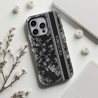 Personalisable Vintage Toile de Jouy Design (Black Edition) iPhone Case