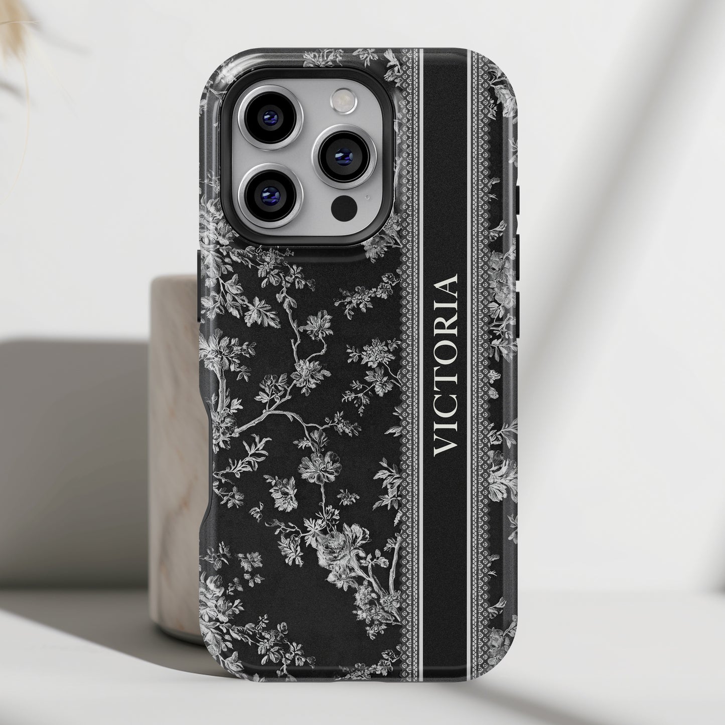 Personalisable Vintage Toile de Jouy Design (Black Edition) iPhone Case