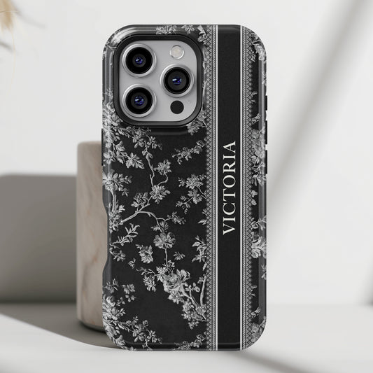 Personalisable Vintage Toile de Jouy Design (Black Edition) iPhone Case