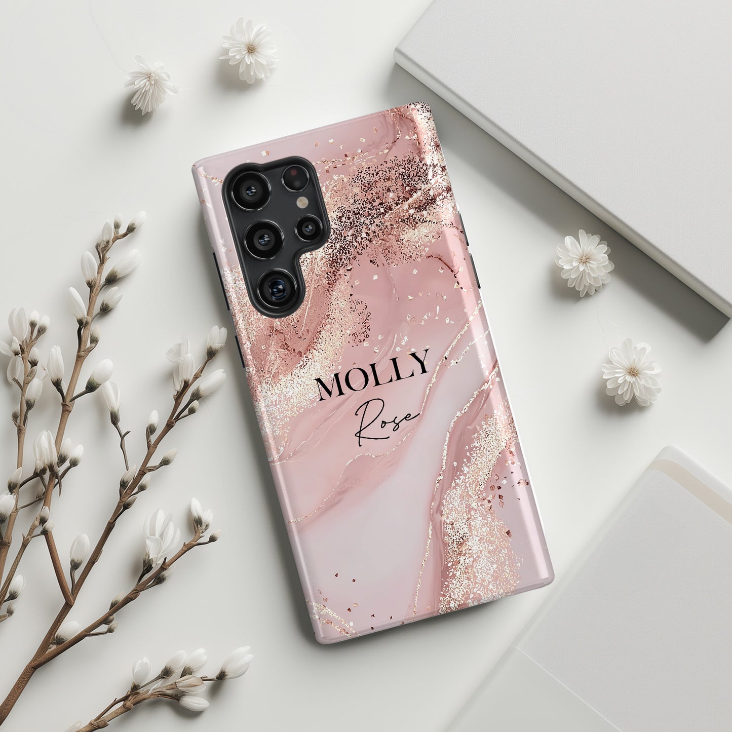 Personalisable Luxury Pink Marble Design Phone Case for Galaxy S series Phones