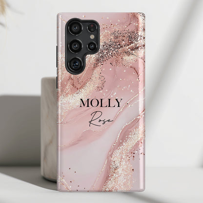 Personalisable Luxury Pink Marble Design Phone Case for Galaxy S series Phones