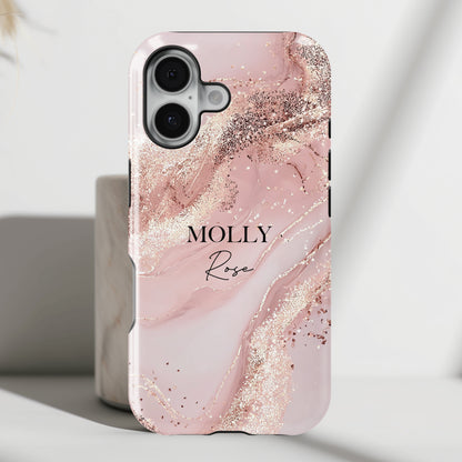 Personalisable Luxury Pink Marble Design iPhone Case